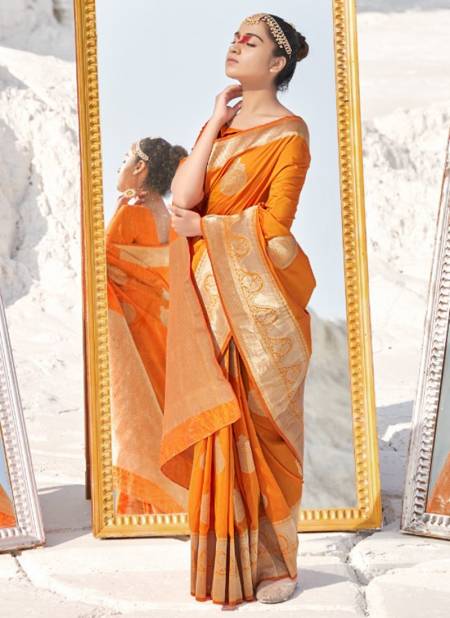 Orange Colour Heavy Festive Wear Designer Banarasi Soft Silk Saree Collection 7902